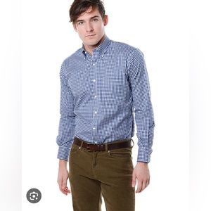 Peter Millar Nanoluxe Easycare Cotton Navy Checkered Mens Dress Shirt XL